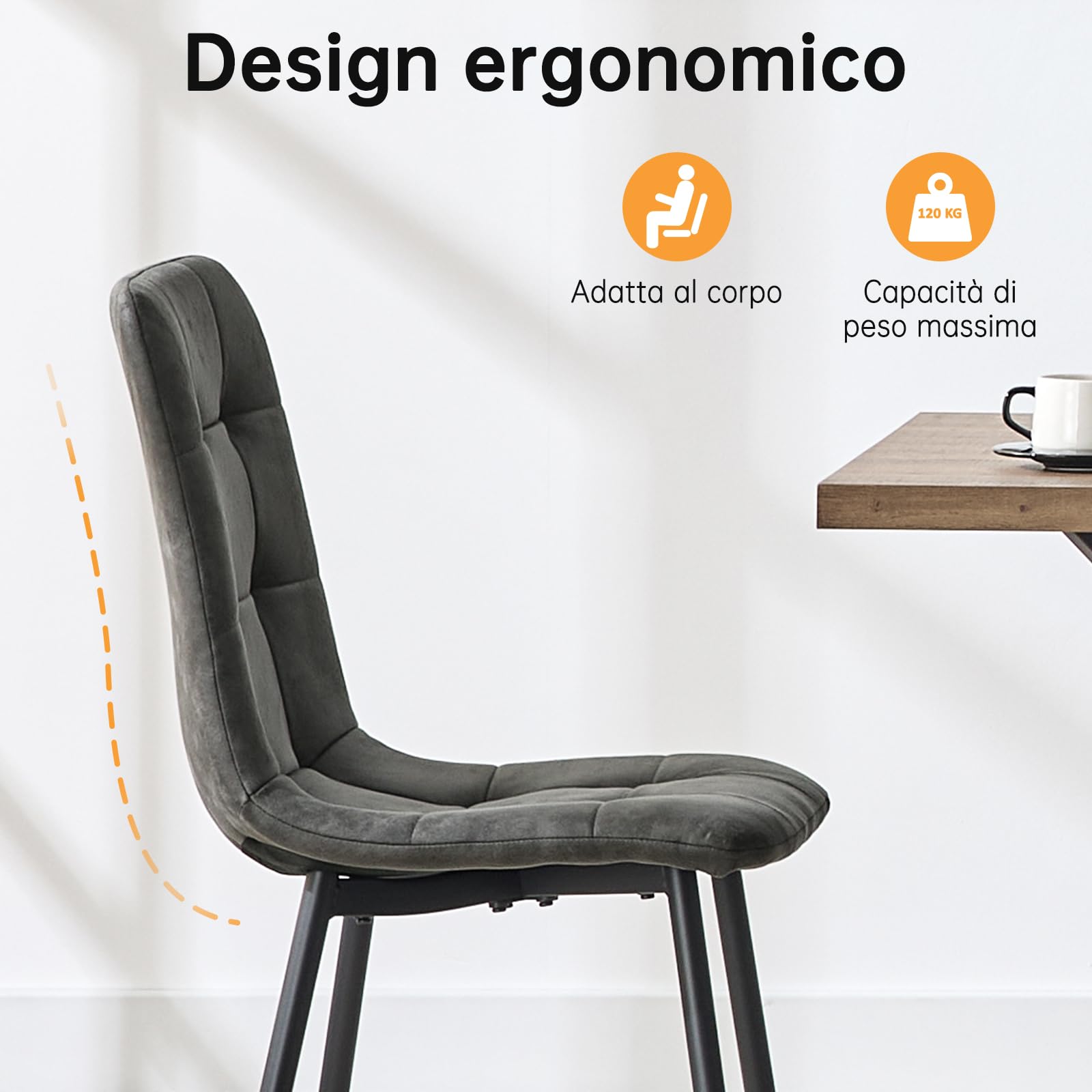 Sedie Sala da Pranzo set da 8,Panno Tecnico Sedie Cucina,Salotto Con base in Metallo,Adatto a Sale da Pranzo, Soggiorni,Cucine,Camere da Letto e Sale di Ricevimento-Grigio scuro