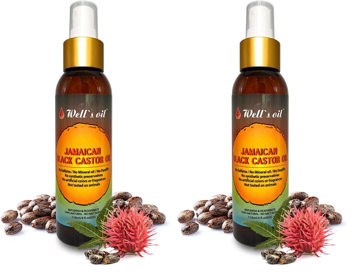 Well's Oil Jamaican Black Castor Oil Spray | 4oz(118ml) | Hair Detangler | Easy to Use spray | Promotes Thick, Hydrated Hair | Natural Leave-In Conditioner (Pack of 2)