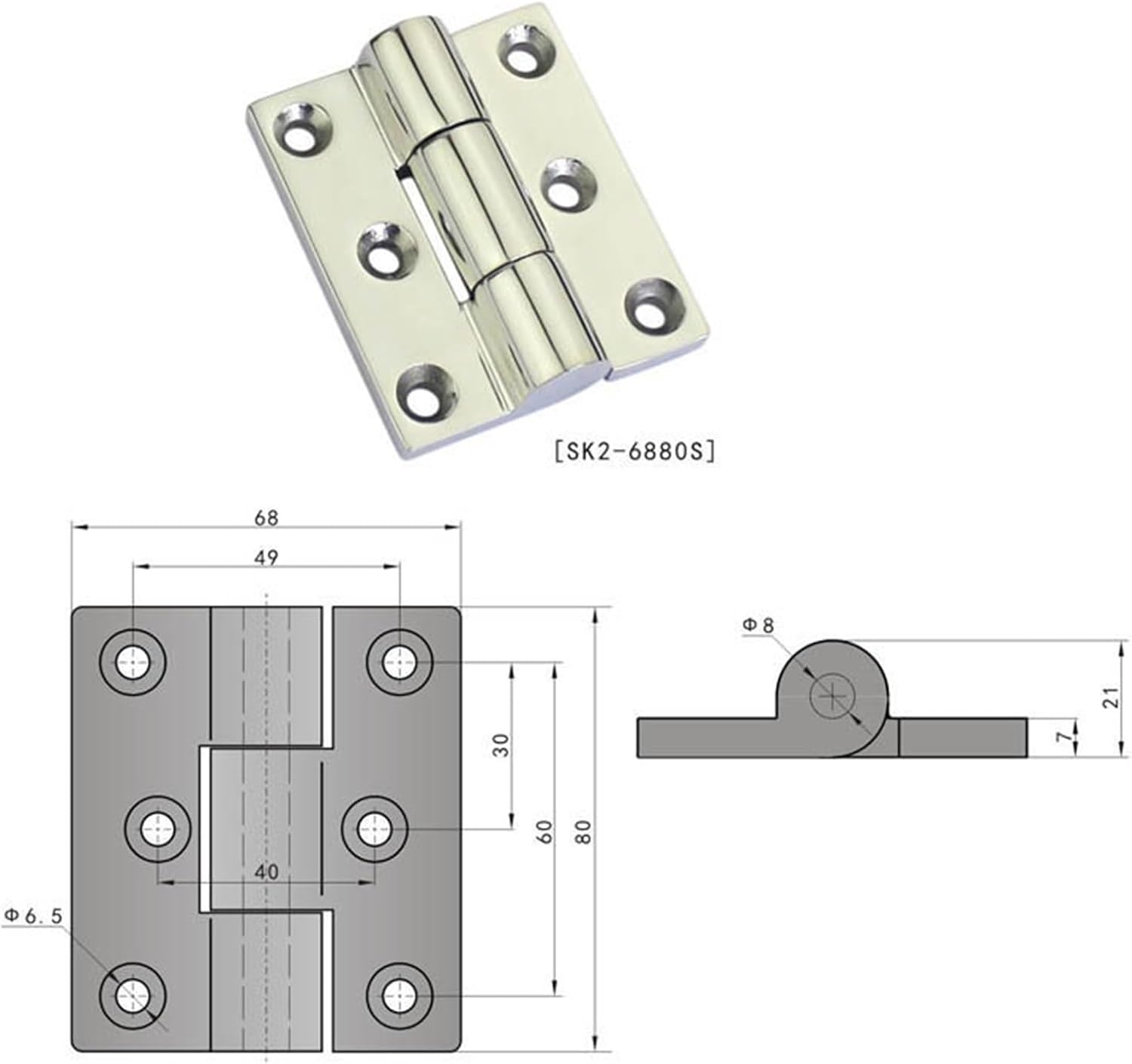 SK2-6880S Heavy Duty Truck Parts Stainless Steel Vehicle Cabinet Pivot Hinge 35mm Cup Diameter 1Pcs