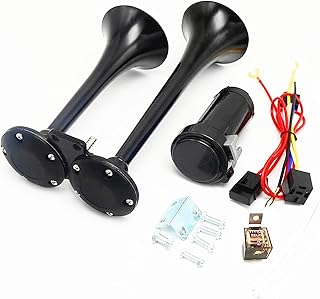 Viping Air Horn 24V Horn 150dB Car Horn 45cm Loudspeaker Chrome Zinc Trumpet Truck Horn with Compressor Air Pump Car Air Horn for Any 24V Vehicles Cars Lorry Train Boat Motorcycle ect (24V black)