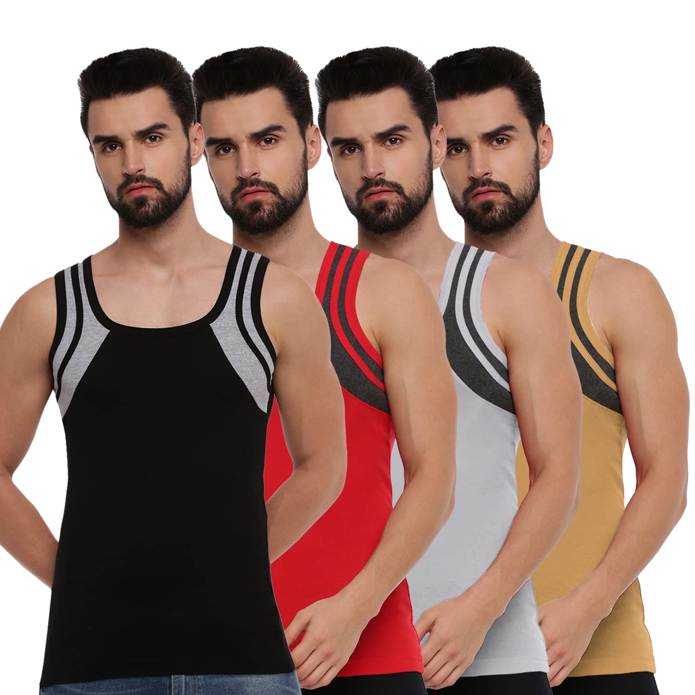 ramraj cotton solid sleeveless gym vest for men pack of 4-picture-29