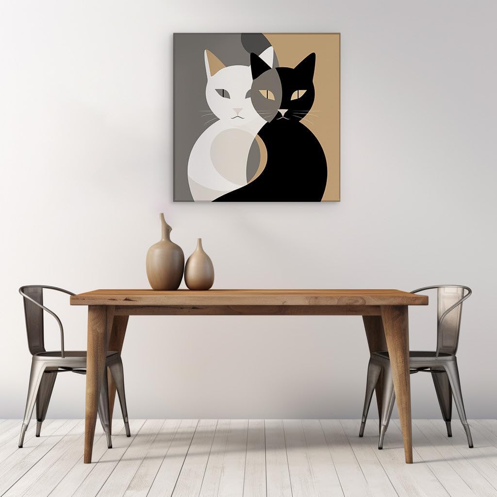 Canvas for Living Room. Whiskers in Harmony: A Glimpse into Feline Friendship Against a Beige and Brown Tapestry, 27 x 18 inch Canvas Wall Art - Ready to Hang