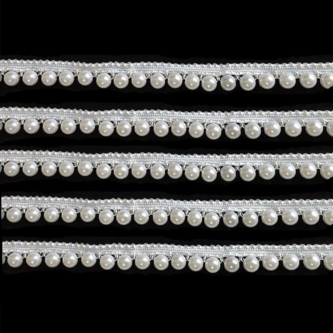 3 Yards Vintage Pearl Lace Edge Trim Ribbon Pearl Beaded Edge Fabric Embroidered Applique Pearl Lace Edging Trimmings (8mm)