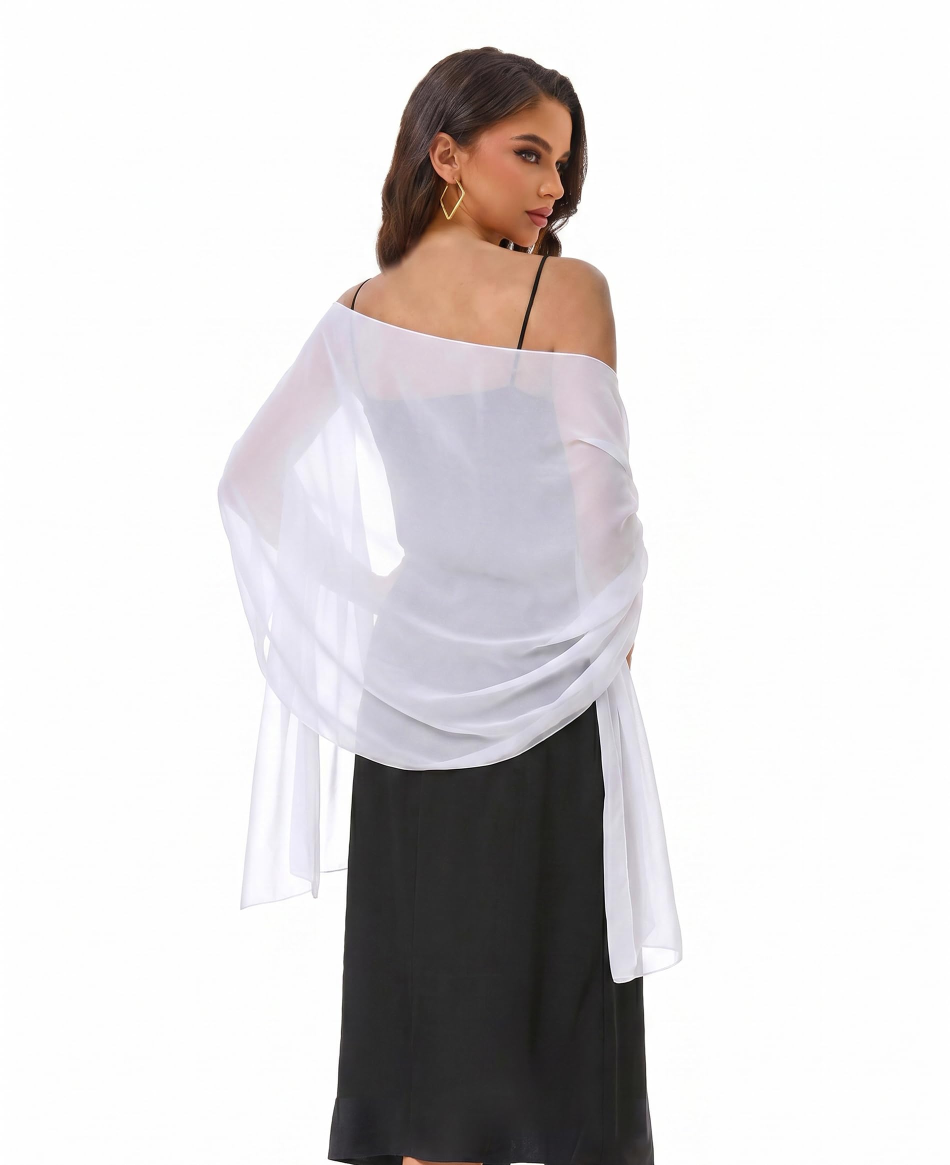 Baoqiya Chiffon Shawls Scarves Wraps for Bridal Wedding Party Evening Dress and Special Occasion Dresses, White, Medium
