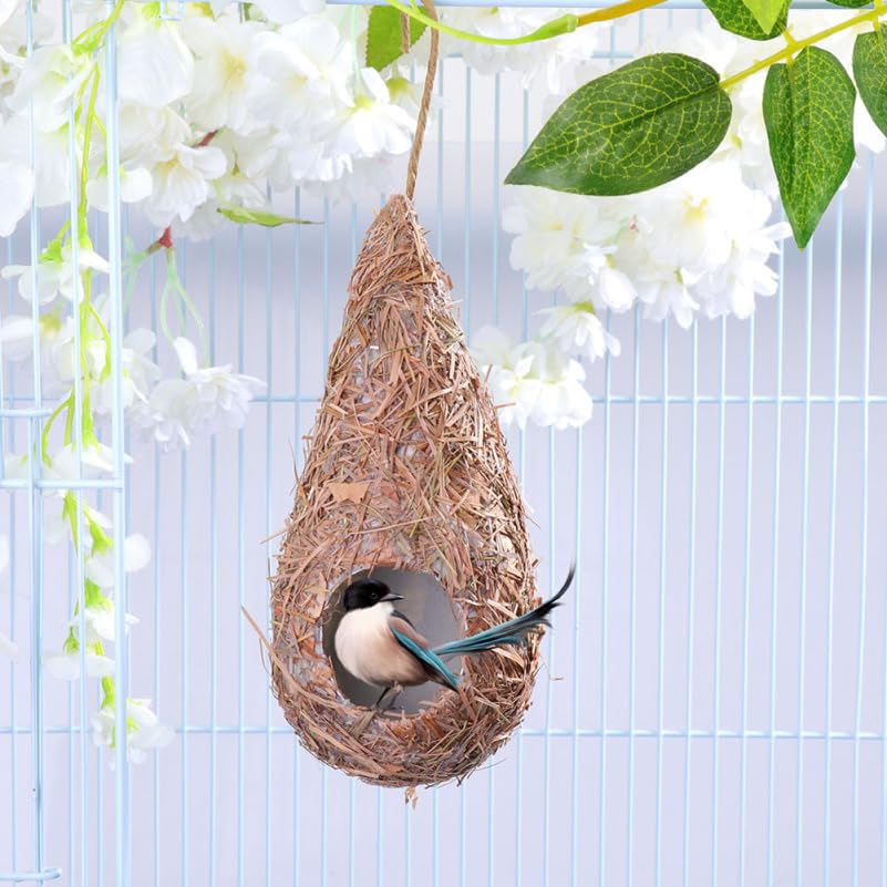 Image of balacoo 2 Pcs Simulation Straw Bird Nest for Cage, Cozy Winter Bird House, Hanging Bird House for Parakeet Dove Canary Cockatiel, Outdoor Bird Winter Shelter