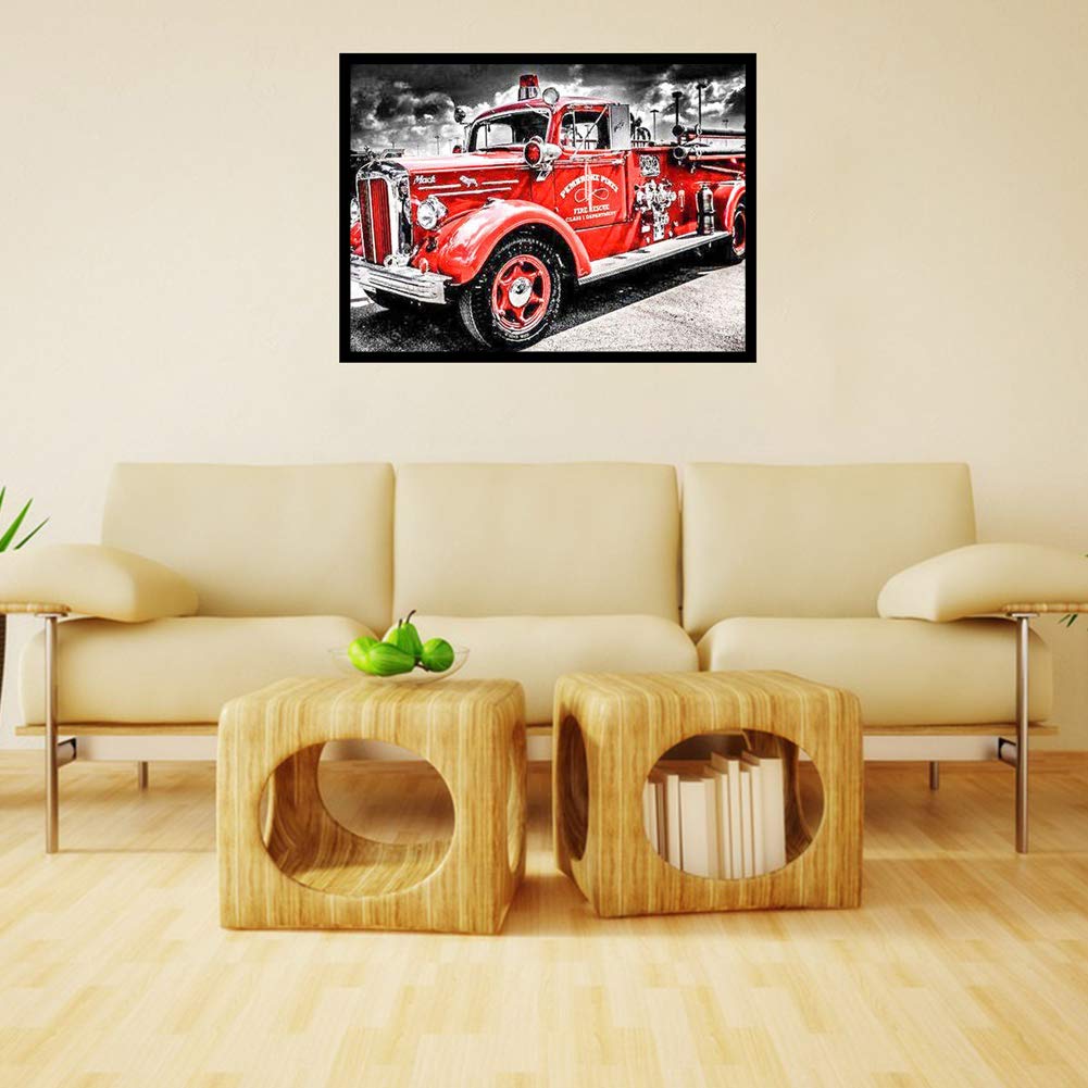 Kit Peinture Diamant 5D Camion De Pompiers 40x70 Cm - Diamants Ronds, Toile Imprimée, Parfait Débutants Et Décoration - 9