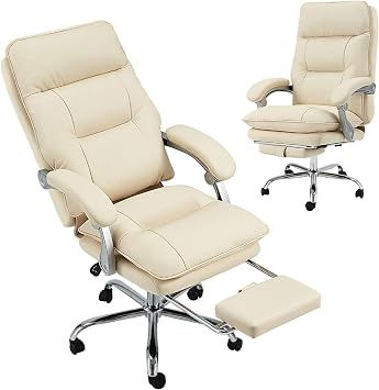 ZZW Executive Office Chair with Footrest Reclining Computer Gaming Chairs for Home Office Big and Tall Desk Chair Adjustable PU Leather Ergonomic Work Chair with Linkage Arm 350 LBS