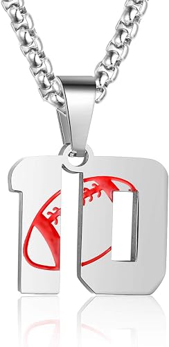 Rehoboth Football Rugby Jersey Number 0-99 Pendant Necklace for Women Men 22+2 Inch Adjustable Stainless Steel Chain