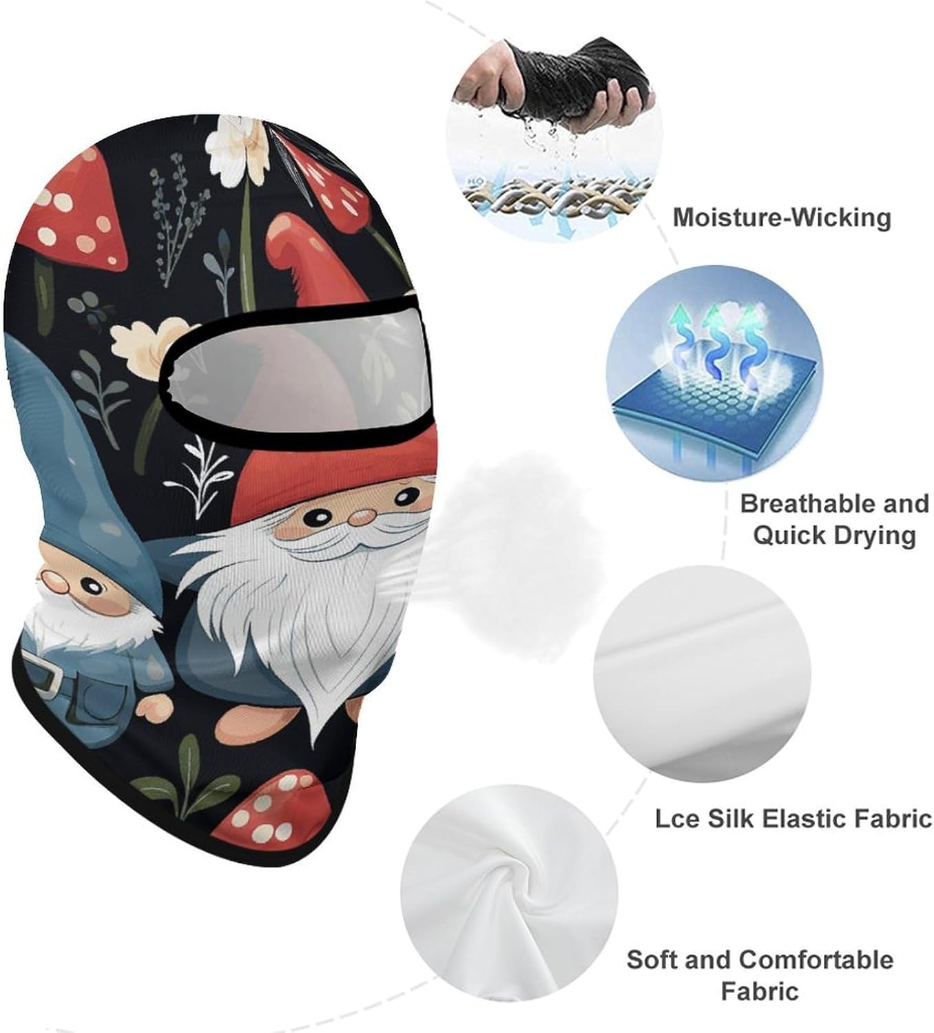 Balaclava Face Mask for Men Women Sun Protection Full Face Cover | Breathable Cute Gnomes Full Face Mask Windproof Ski Mask Motorcycle Helmet Lining for Outdoor Sport Cycling