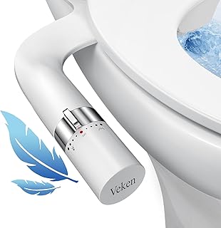 Veken Ultra-Slim Bidet Attachment for Toilet Dual Nozzle (Feminine/Posterior Wash) Hygienic Bidets for Existing Toilets, Adjustable Water Pressure Cold Water Sprayer Baday with Stainless Steel Inlet
