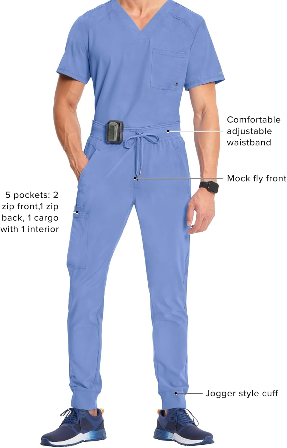 Cherokee Mens Mid Rise Jogger Scrub Pants with Zipper Cargo Pocket 360 Stretch Moisture Wicking PROTX2 Fabric - CK004A - Image 5