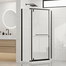 Goodyo Neo-Angle Frameless Shower Door 36 in. D x 36 in. W x 72 in. H Corner Shower Enclosure with Clear Tempered Glass Pivot Door Matte Black