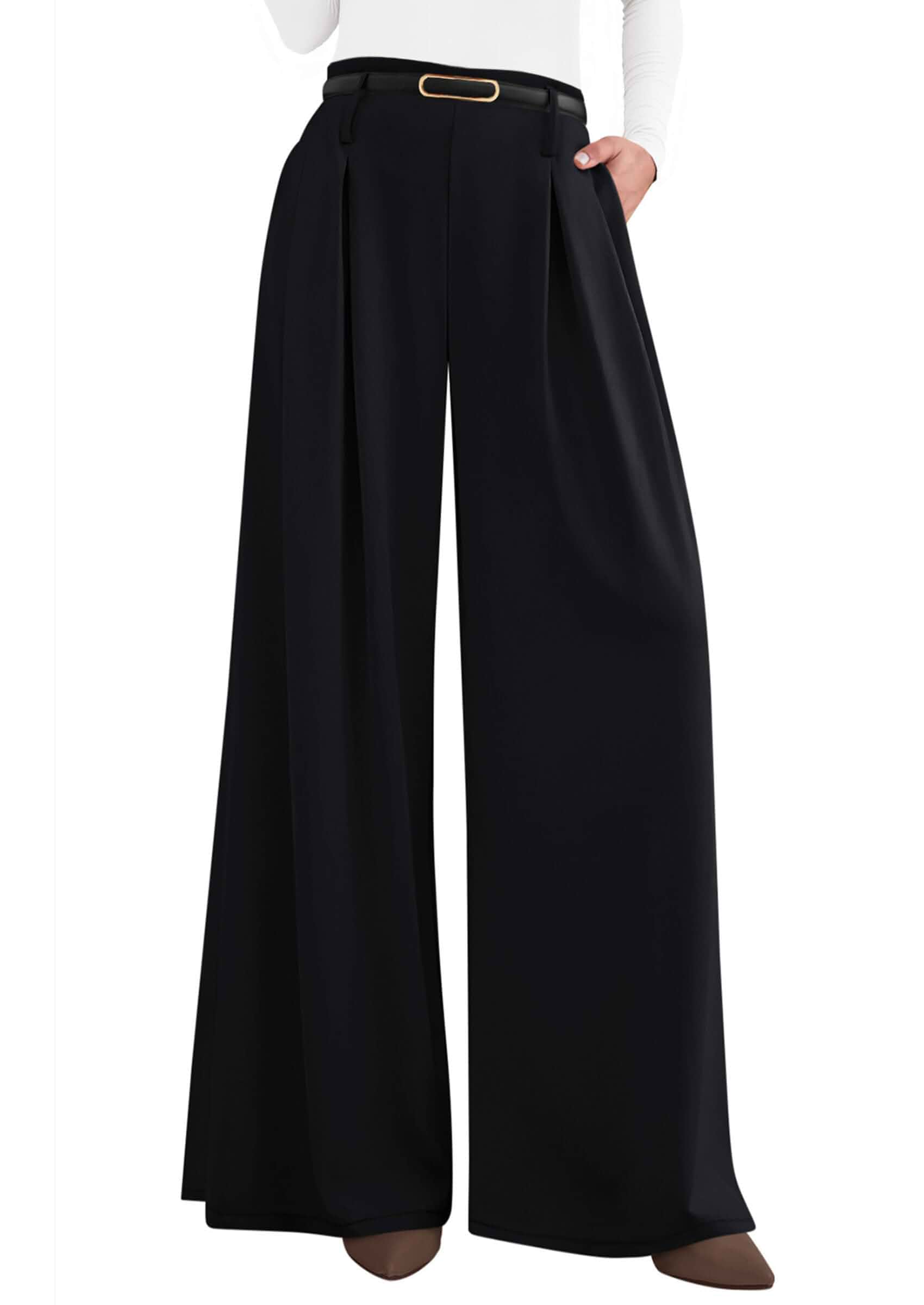 PRETTYGARDEN Womens Wide Leg Dress Pants Flowy Trousers Front Pleats,Side Zipper,Pockets,High Waisted Palazzo Pants,Professional Interview Slacks,Office Work Business Casual Outfits