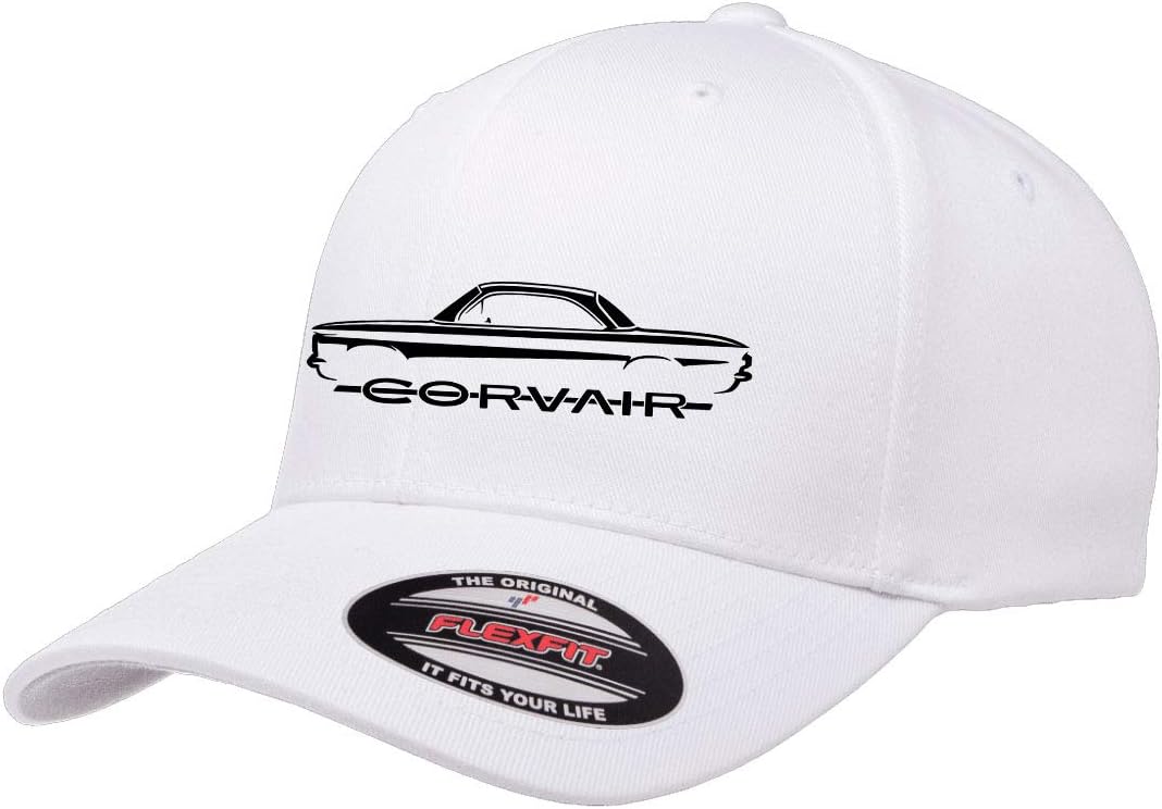 Maddmax Car Art 1960-64 Corvair Hardtop Ouline Design Athletci Baseball Fitted Hat Cap