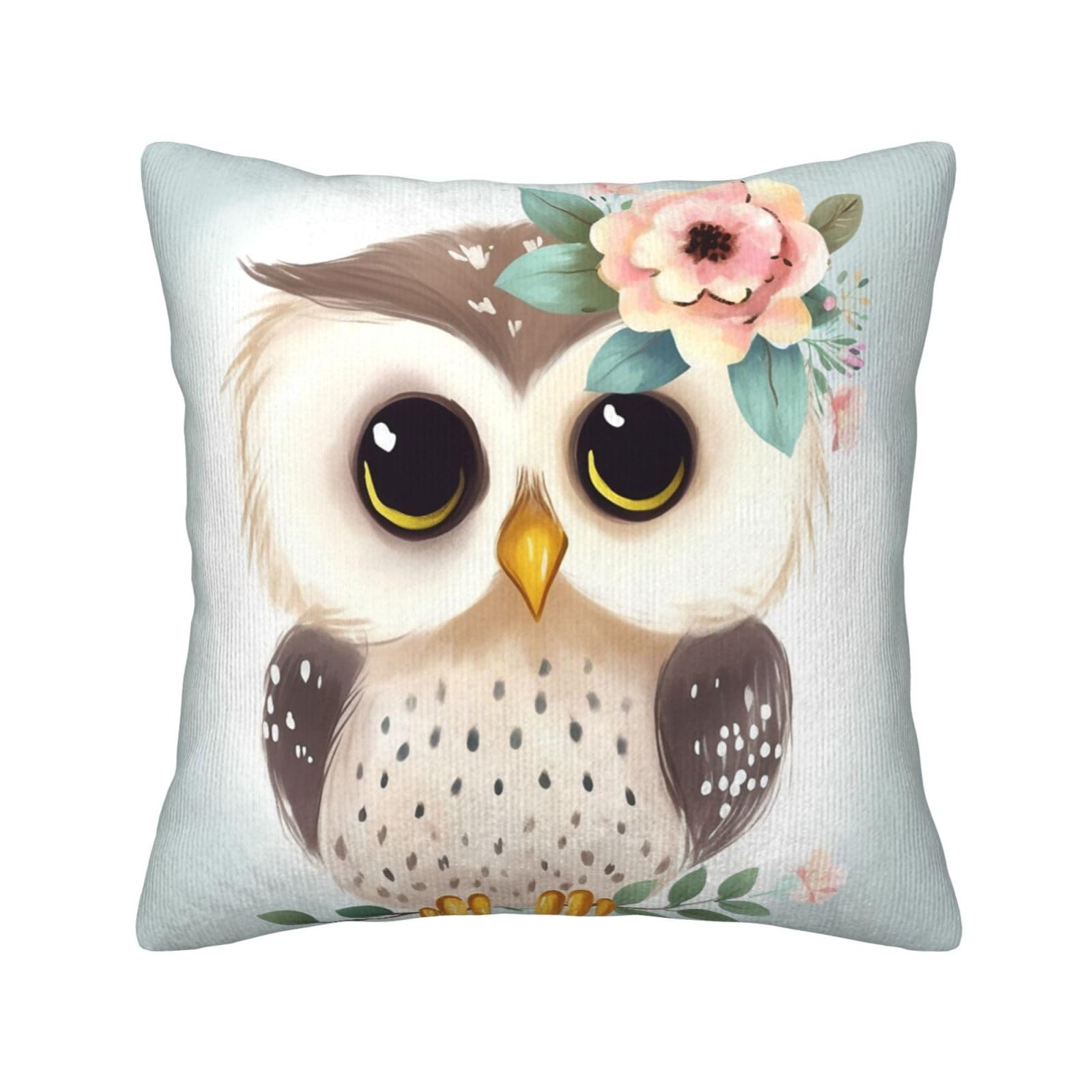 Housse de coussin velours côtelé chouette pour canapé terne 40x40