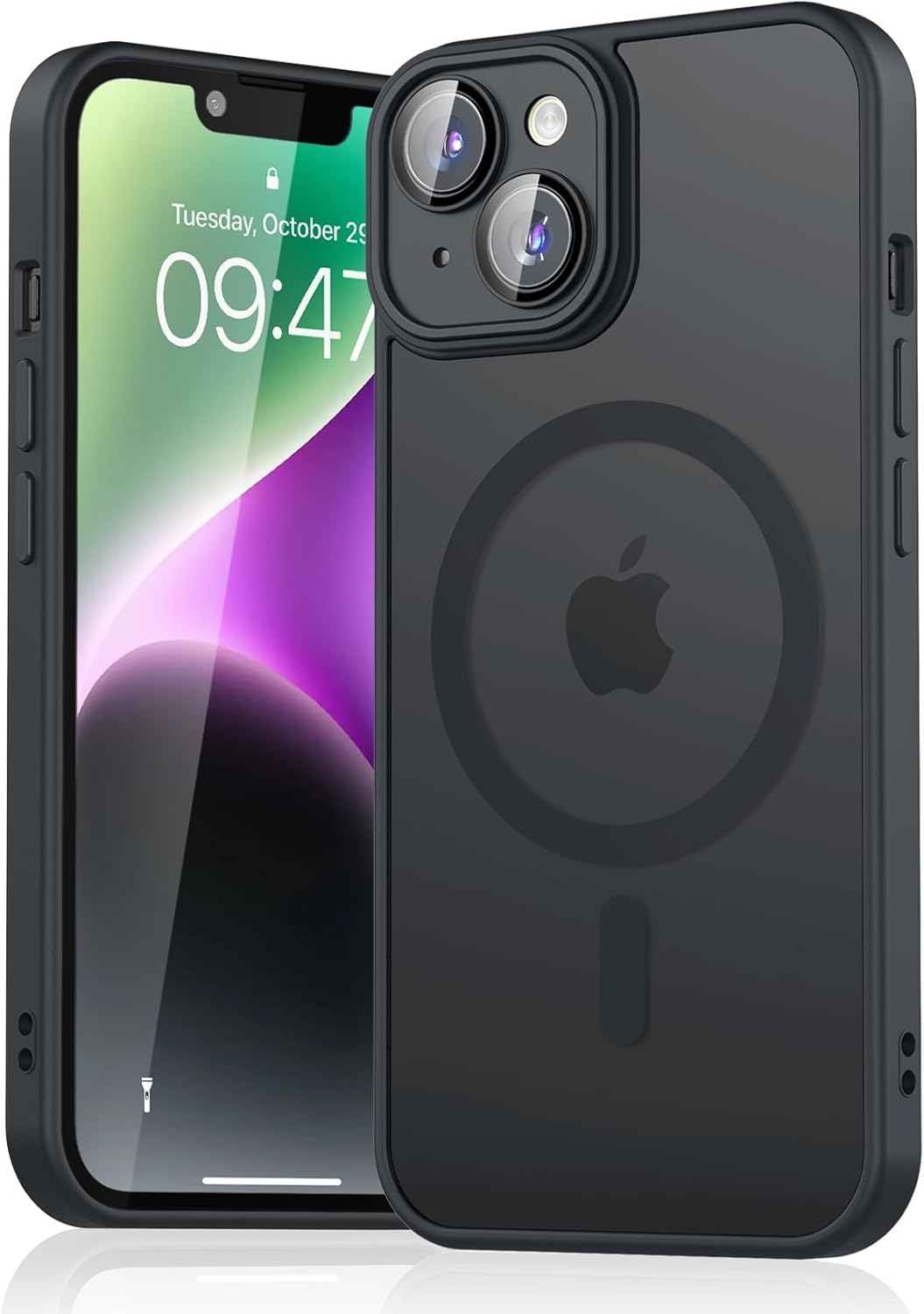 Coque iPhone 14 – Amzpas Magnetic Wireless Charging Base pour le téléphone 14, cas de protection contre les chocs avec Magsafe pour iPhone 14, noir