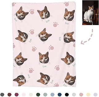 Custom Cat Face Blankets, Custom Pet Blanket, Custom Blanket with Photos & Name, Customized Soft Flannel Fleece Blanket Gift for Cat Lover Owner - Pets on Blanket - Pet Loss Gifts - Pet Memorial Gifts