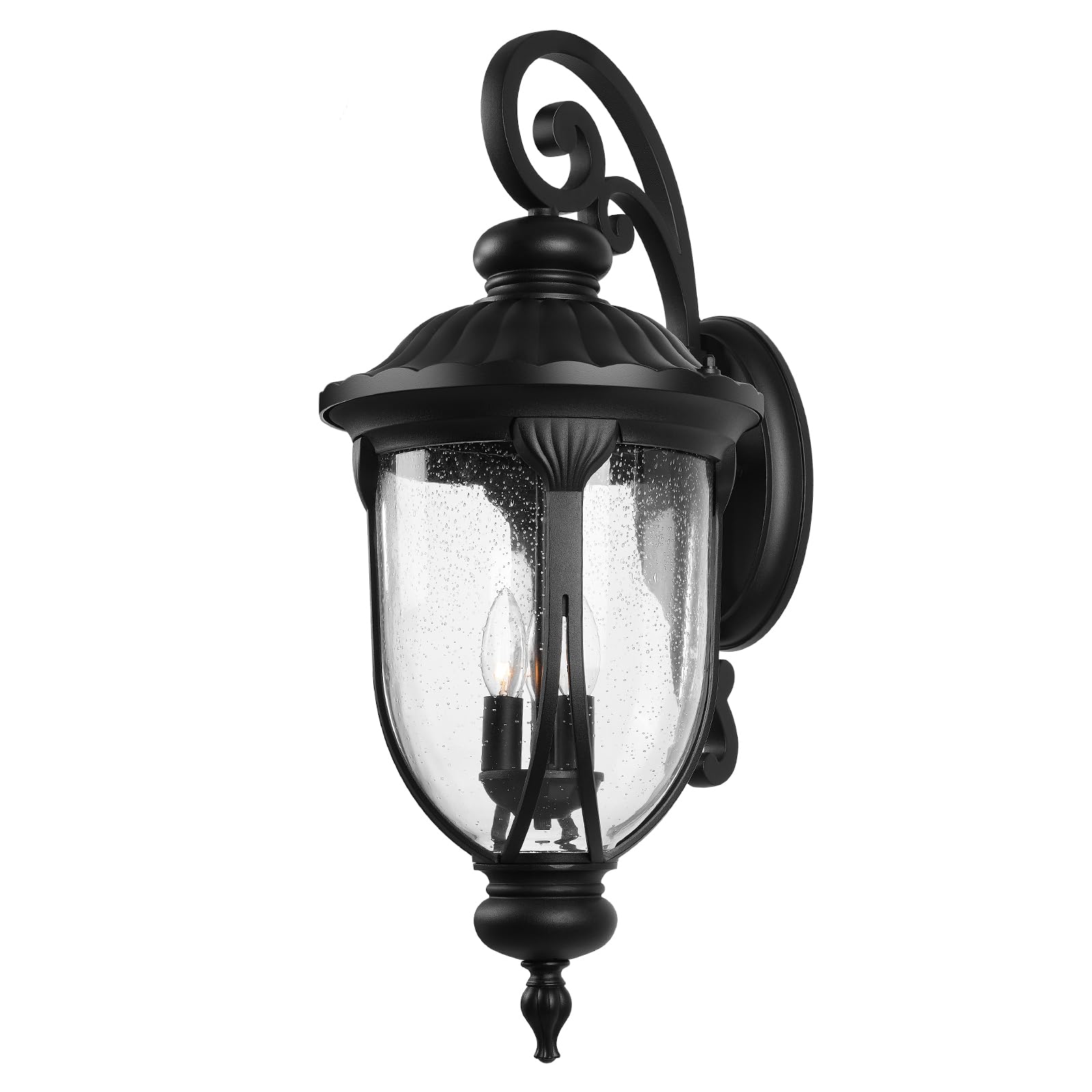 Outdoor Wall Light Fixture, 28 Inch Tall Traditional Exterior Wall Sconce Lighting with Clear Seeded Glass for Front Porch, Black Outdoor Wall Lantern Lamp Outside for House Garage Doorway