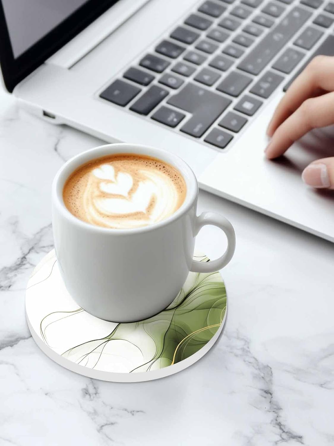 陶製コースター 円形 現代 水波紋 緑色 吸水 8枚セット 直径10.3cm&times;厚さ0.6cm 速乾 杯垫 滑り止め 耐熱 装飾 おし