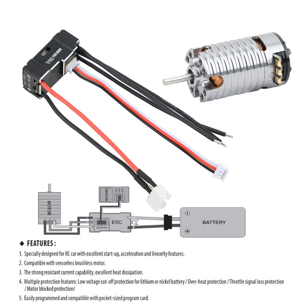 Silnik Bezszczotkowy 18A ESC Zestaw do Zdalnie Sterowanych Aut 1/24 1/28