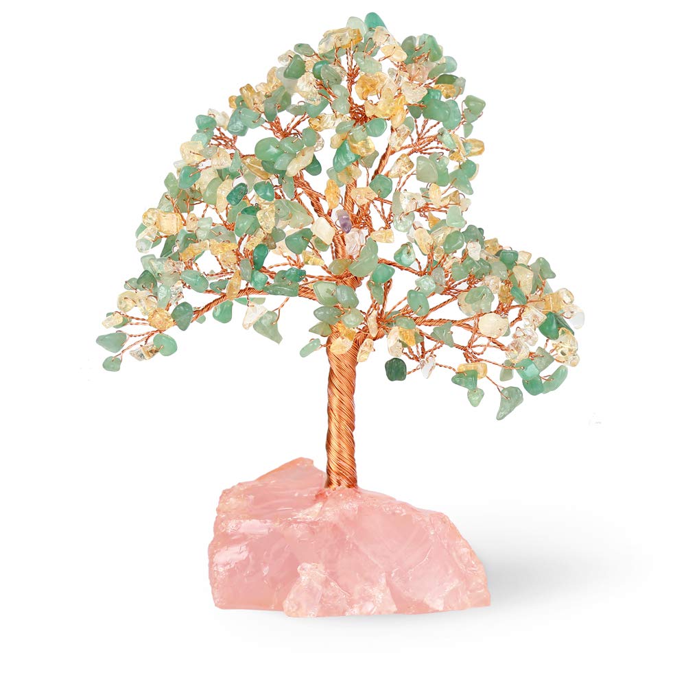 MASGEMES Gemstone Crystal Tree of Life,Natural Citrine Mix Aventurine with Rose Quartz Base,Healing Crystals Bonsai Feng Shui Home Decor Money Tree for Wealth and Luck