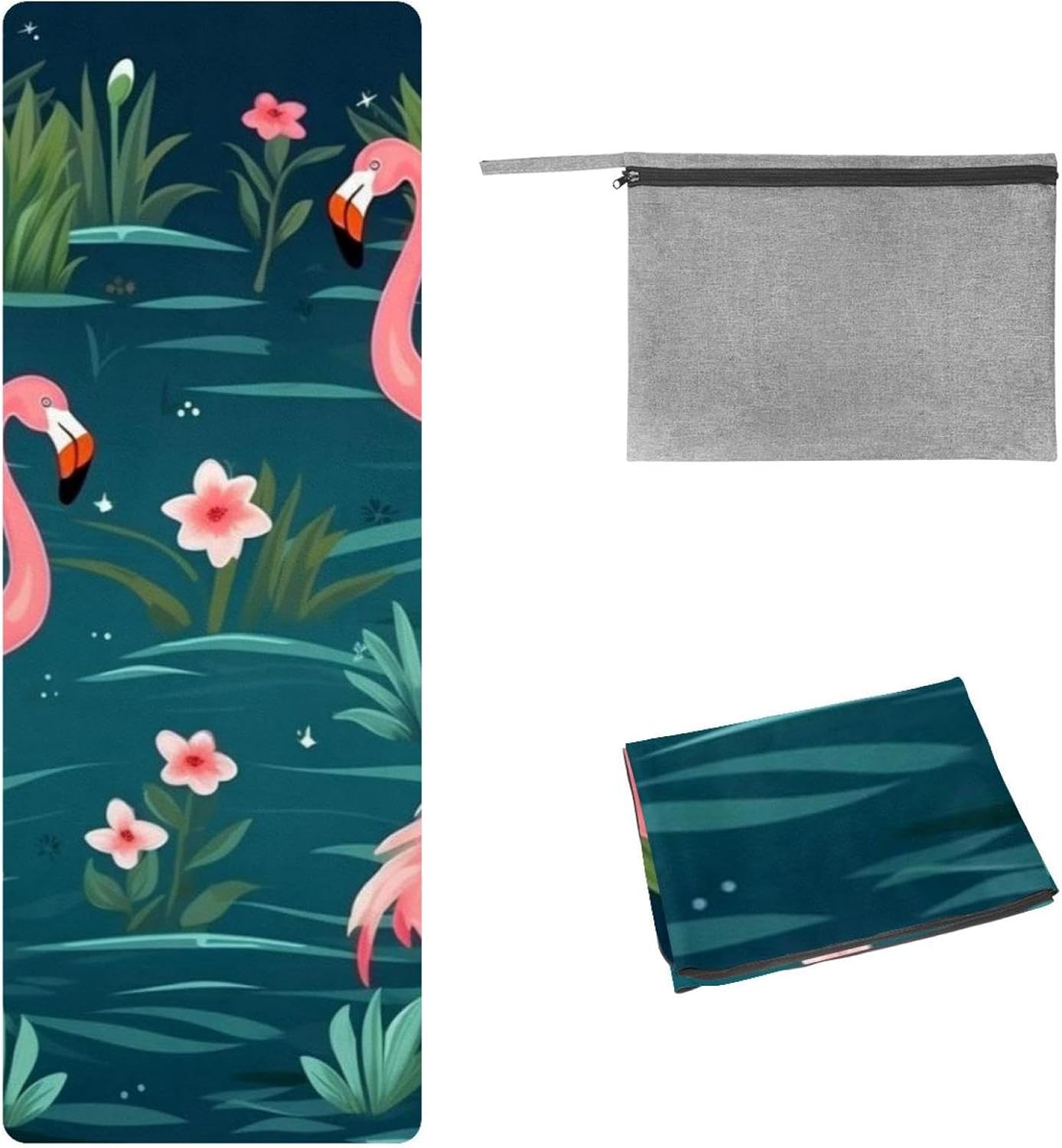 Yoga Towel, Tropical Flamingo Pattern Non Slip Sweat Absorbent Hot Yoga Mat Towel for Hot Yoga, Pilates and Fitness - 72.8" x 26.8"