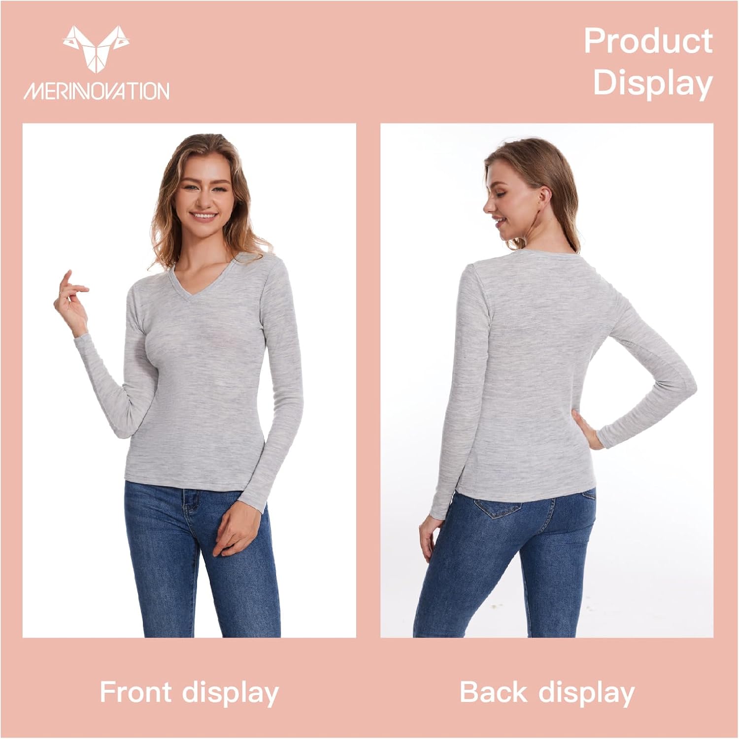 MERINNOVATION Merino Wool Base Layer Women - 100% Merino Wool Shirts for Women Lite - Midweight Long Sleeve V-Neck Tops - Image 6