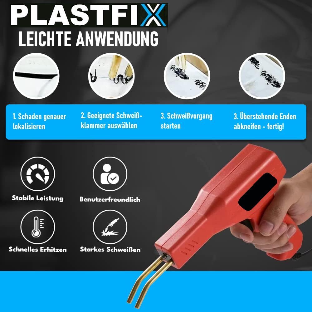 PLASTFIX spawarka do tworzyw sztucznych do spawania zderzaków, zestaw naprawczy do samochodu, plastikowa spawarka wraz z 200 klamrami spawalniczymi
