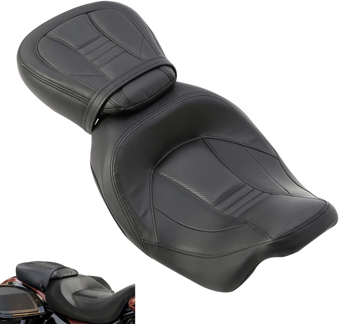 XFMT Black Leather Pillion Passenger Rider Seat Set For Harley Touring Road King Street Glide Road Glide Electra Glide 2009-2023