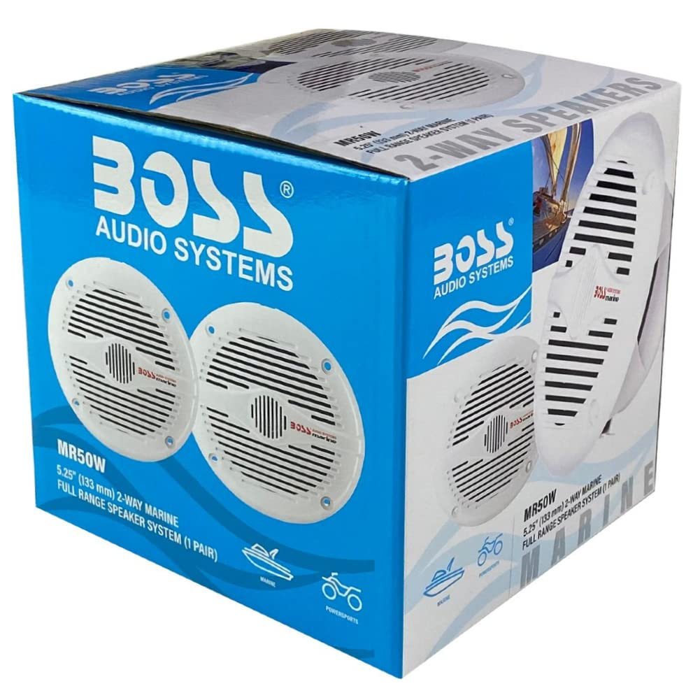 2 Altavoces Marinos Compatible con Boss Audio MR50W 2 vías 15,5 cm 75 vatios rms 150 vatios máx Barco Piscina Impermeable, por Pareja + 5 Stickers Gratis