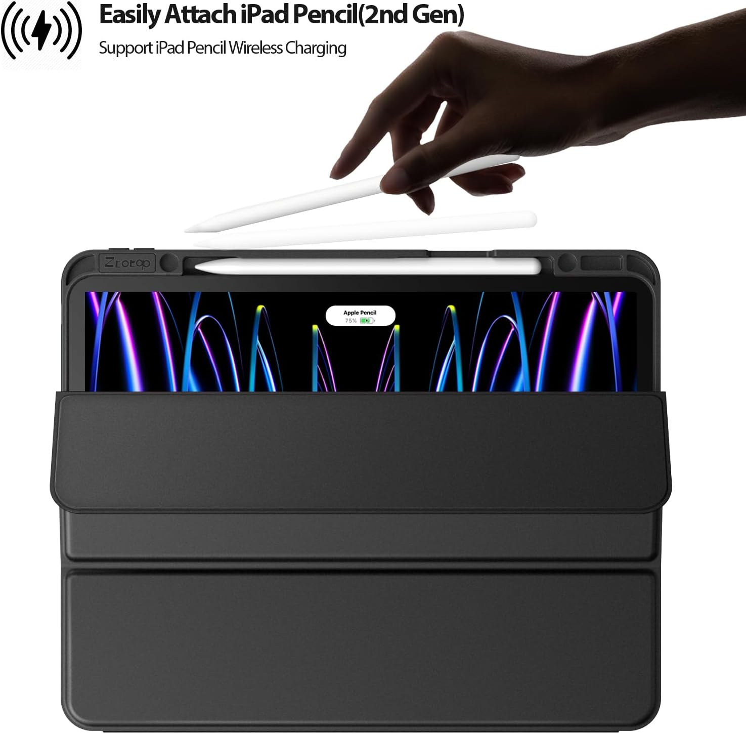 ZtotopCases for iPad Pro 12.9 Inch Case 6th/5th/4th/3rd Generation 2022/2021/2020/2018 with Pencil Holder, Slim Soft TPU Back Tablet Cover+Auto Sleep/Wake, Support 2nd Gen Pencil Charging, Black