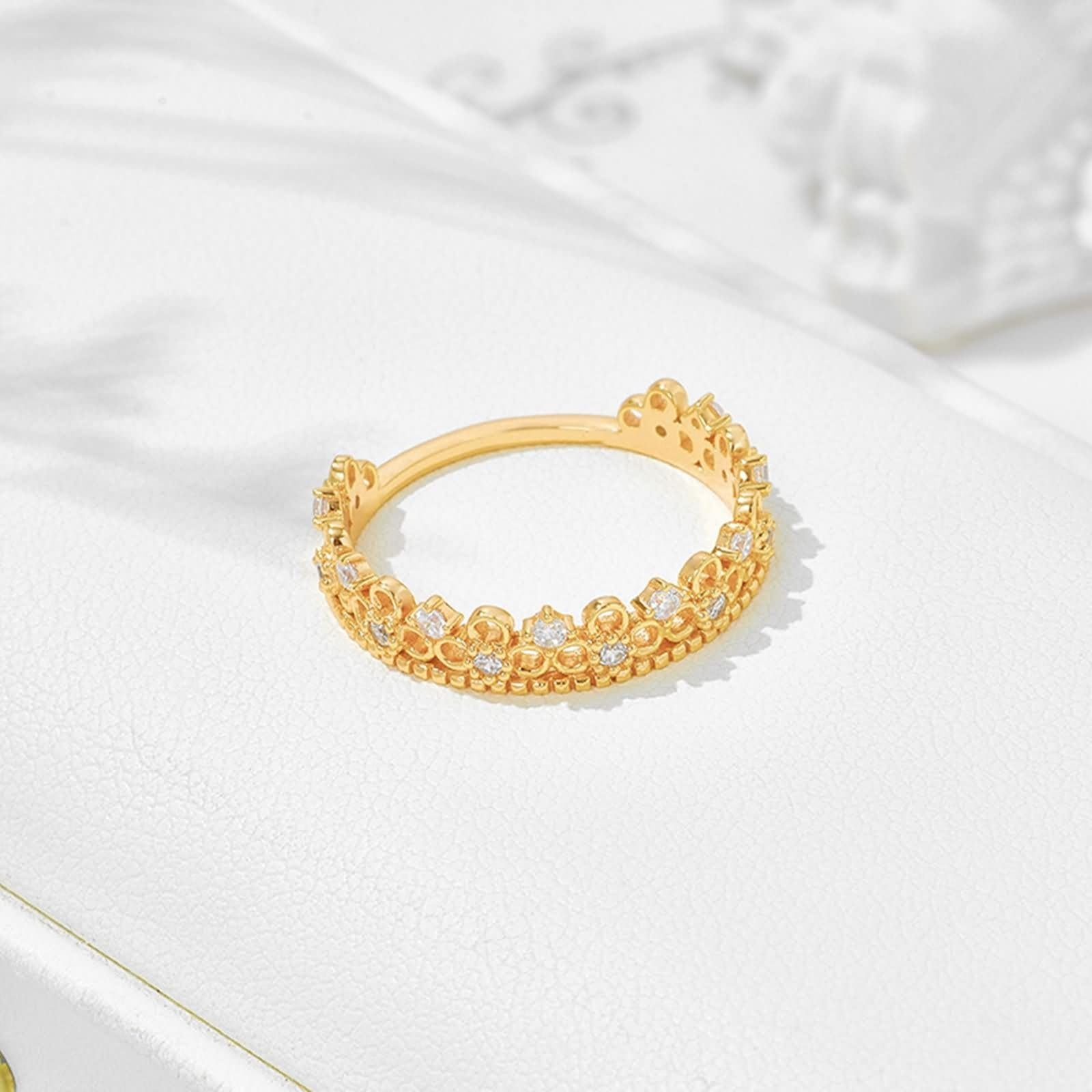 Alianzas de oro amarillo de 9 K/14 K/18 K, joyas con moissanita, forma de corona