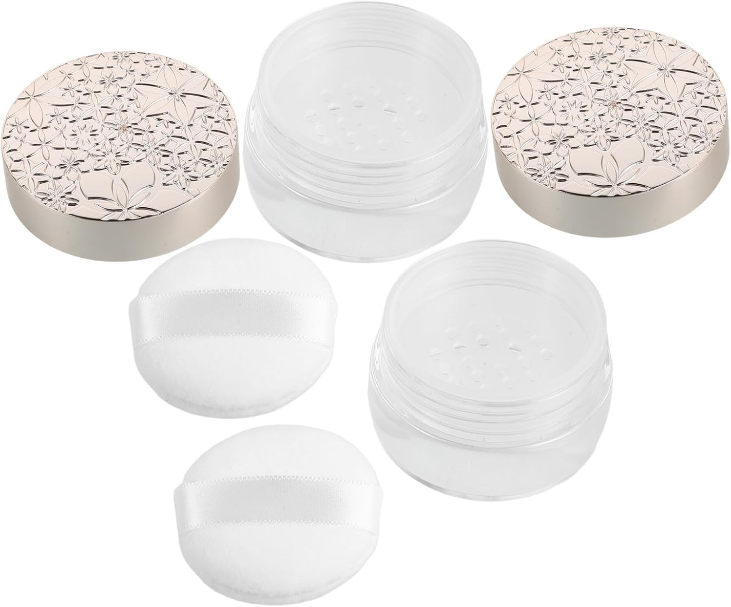 2pcs Portable Loose Makeup Powder Container with Puff, 0.35oz/10g Compact Plastic and Cloth Reusable round Jar for Commuter Journeys and Work