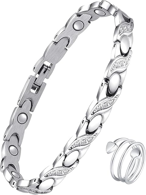 Jecanori Lymph Drainage Magnetic Bracelets and Magnetic Rings for Women,Titanium Steel Women Magnetic Wristband with Ultra Strength Magnets,Brazaletes with Removal Tool and Jewelry Gift Box
