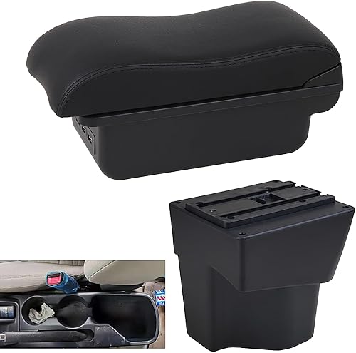 Miniatura 1 de YJYWZH Caja de reposabrazos para Kia Rio 2017, accesorios automotrices, consola central de cuero con carga 3 puertos USB (negro con rosca negra)