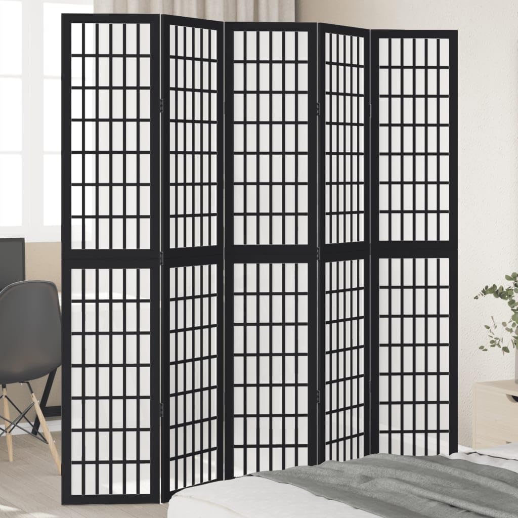 Paravent 5 pièces pliable bois noir séparateur de pièce 175x200