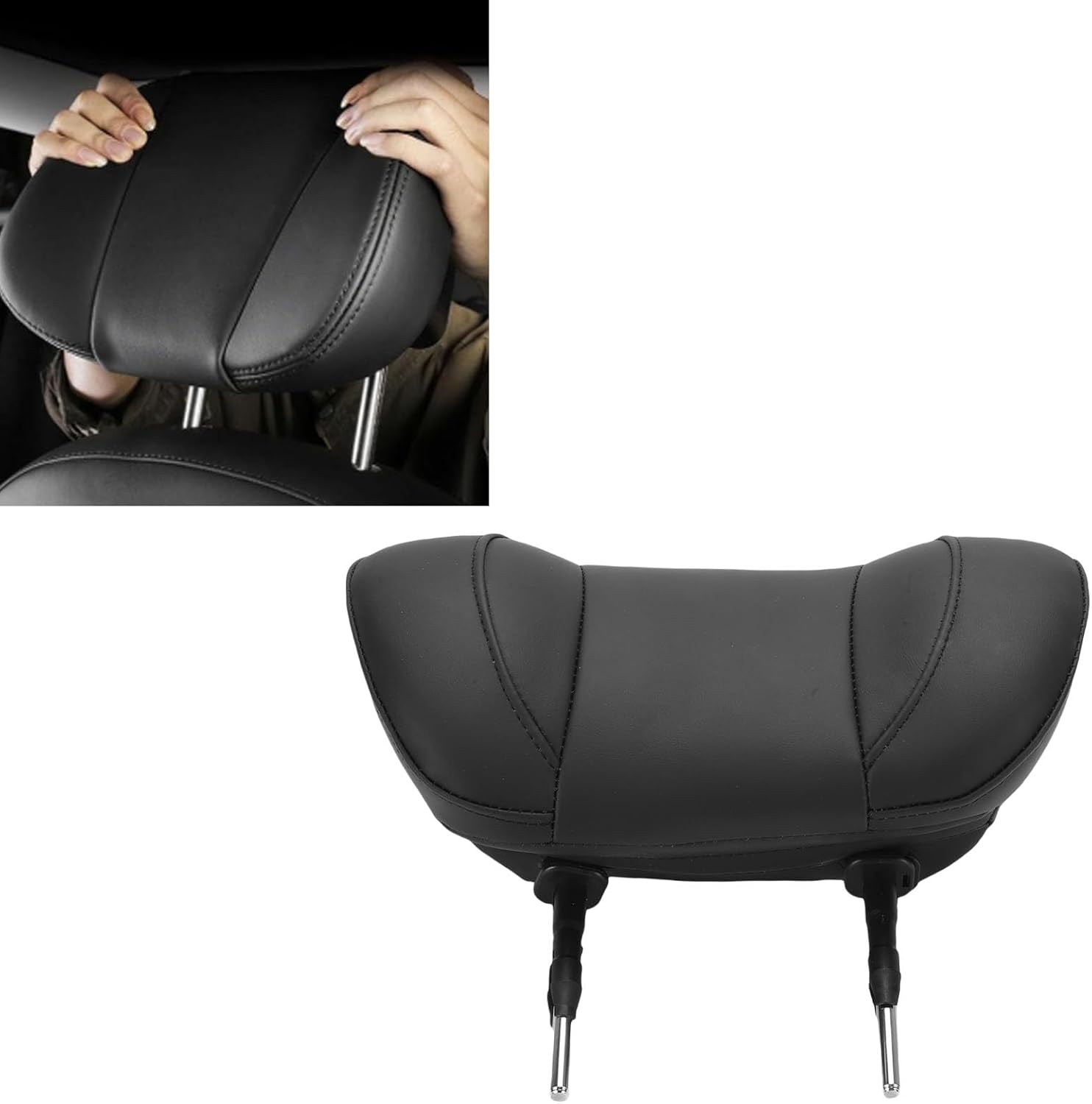Luocute Car Seat Headrest, 5.91in Memory Foam Neck Support Pillow with PU Leather Cover and Metal Bracket, Neck Cervical Pillows for Most Cars with 150mm Rod Spacing