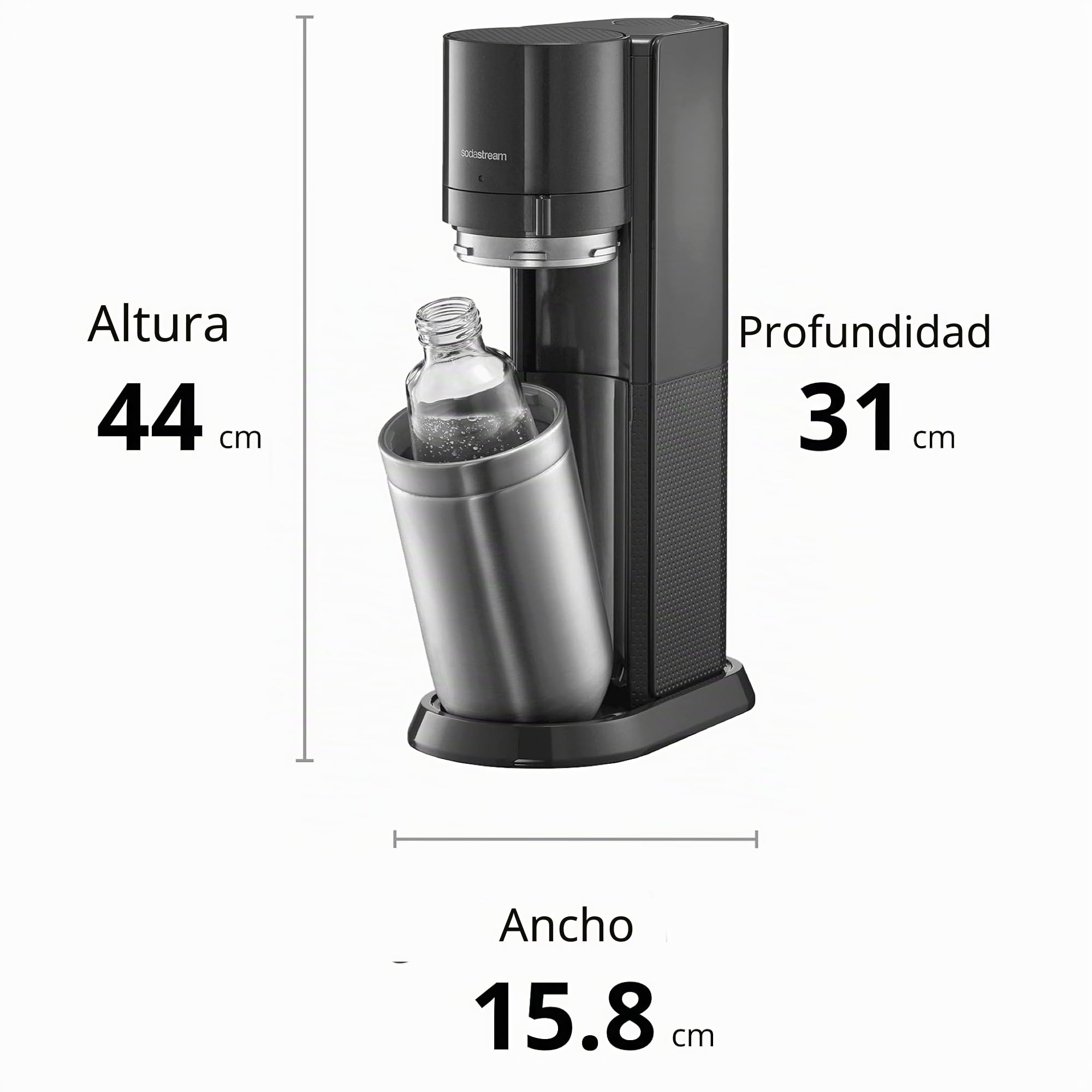 Sodastream Duo - Máquina de agua con gas y soda para jarra de cristal | Pack 1 jarra de cristal 1L + 1 botella 1L acabado acero inoxidable lavavajillas + 1 recarga de gas de 60 L para Clipser, color