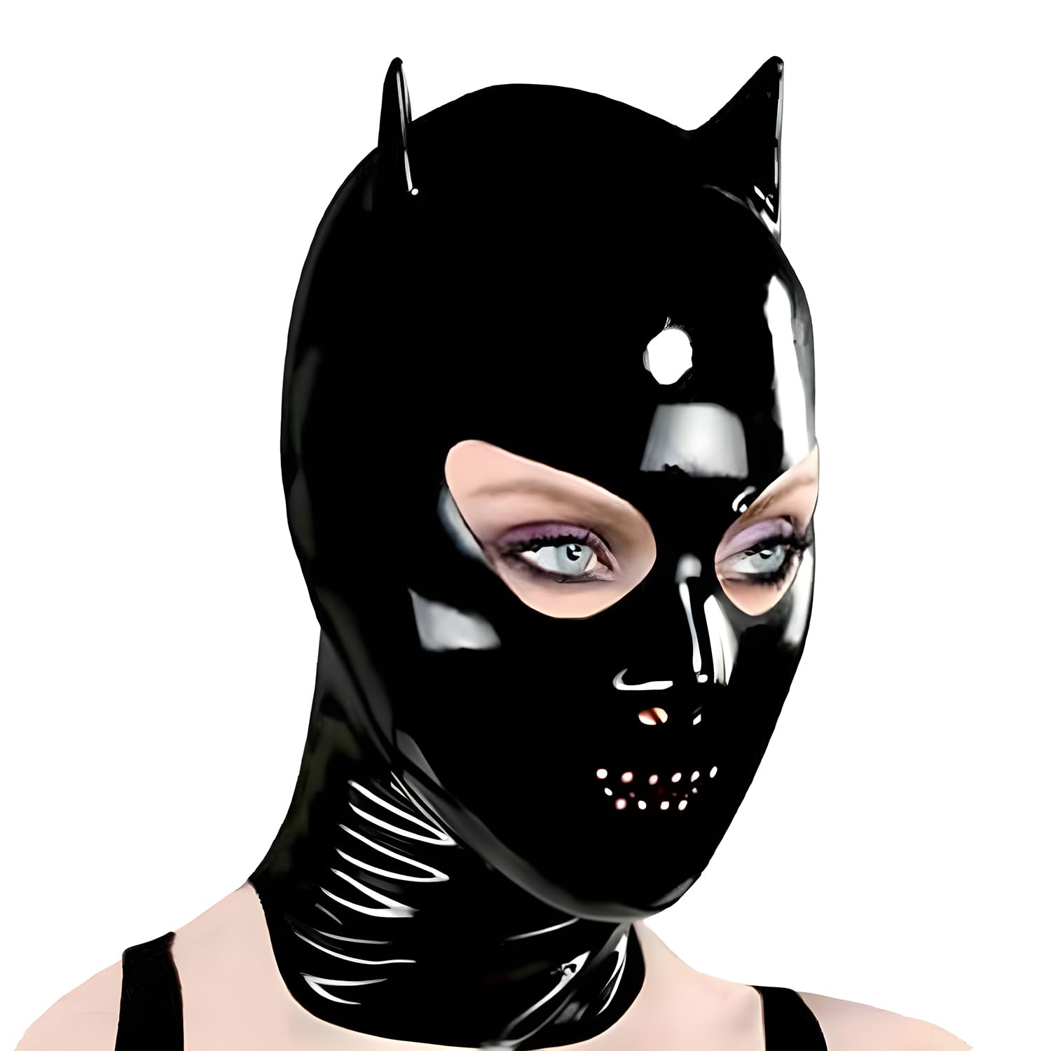 IOKUKI Cappuccio in Latexe Nero,Maschera in Latexe Unisex con Cerniera Posteriore,Adatta per Club a Tema Gomma