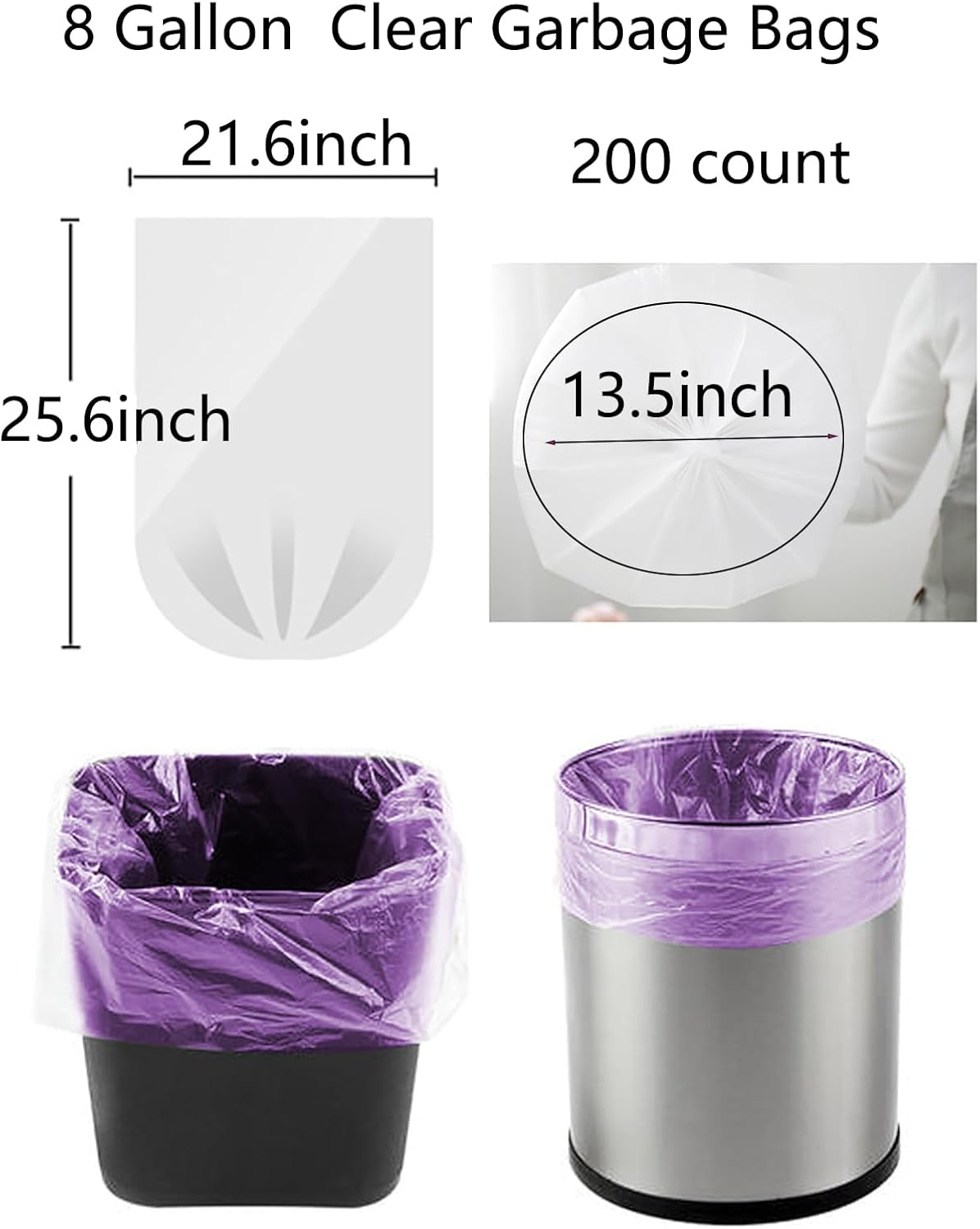 200 Count 8 Gallon Trash Bags Colored - Extra Thick Medium Garbage Bags 1.1Mil Strong Leakage-Free Unscented Thick for Bathroom, Office, Kitchen Waste Basket Trash Can (Multicolor, 200 Count) image 3