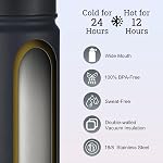 mininoo Insulated Stainless Steel Water Bottle with Straw and Lid for Sports, 24 oz, Black