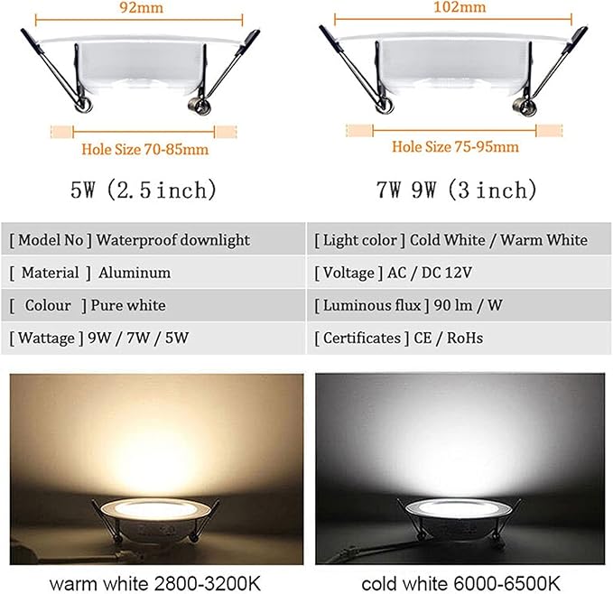 HSHHJSH LED verzonken plafond schijnwerpers, 12V led spot downlights 5W 7W 9W ultradunne IP44 waterdichte lamp voor badkamer woonkamer keuken (Emitting Color : Cold White, Wattage : 7w) photo 2