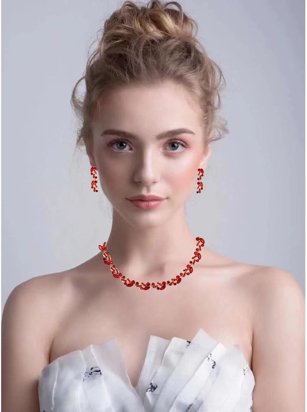 QLLYHLH Woman’s Brides Bridesmaid Leaf Choker Necklace Dangle Earrings Link Bracelet Austrian Crystal Wedding Jewelry Set Prom Costume Party Events | Brides, Bridesmaid, Prom, Events, Costume Party, Leaf - Image 5