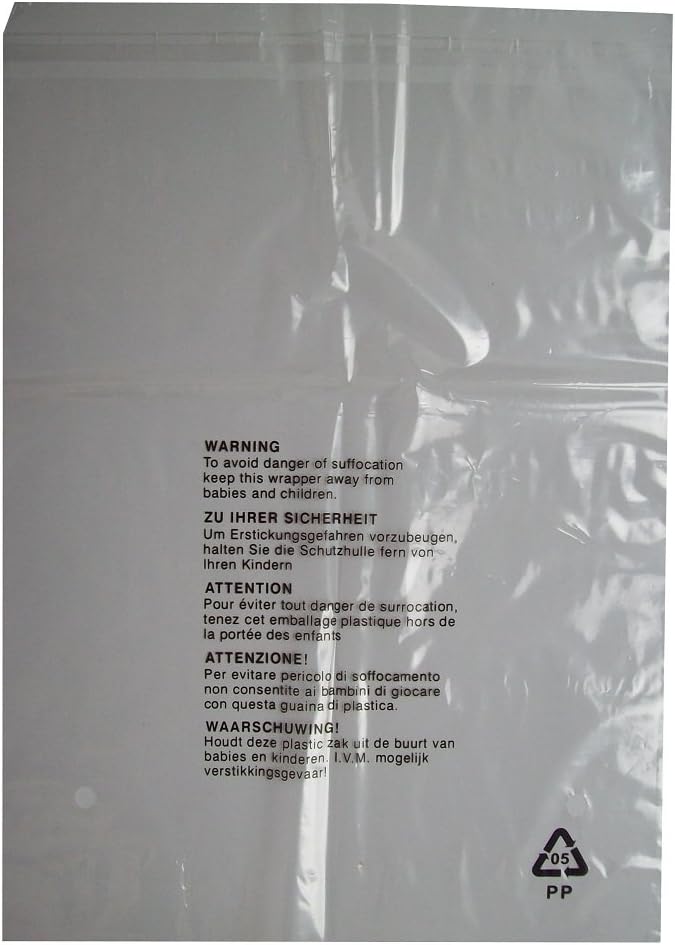 Real Clear Transparent Plastic Self Seal Garent Clothing Retail Bags With Safety Warning