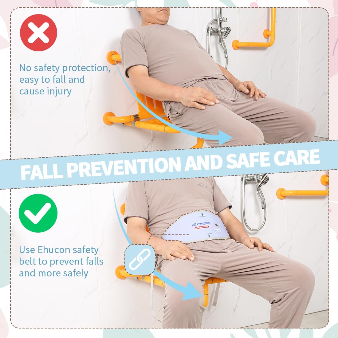 Cintura antiscivolo per sedia da doccia per anziani, cinghia universale con fibbia per panca da bagno, forniture per assistenza infermieristica per pazienti disabili, prevenzione delle cadute