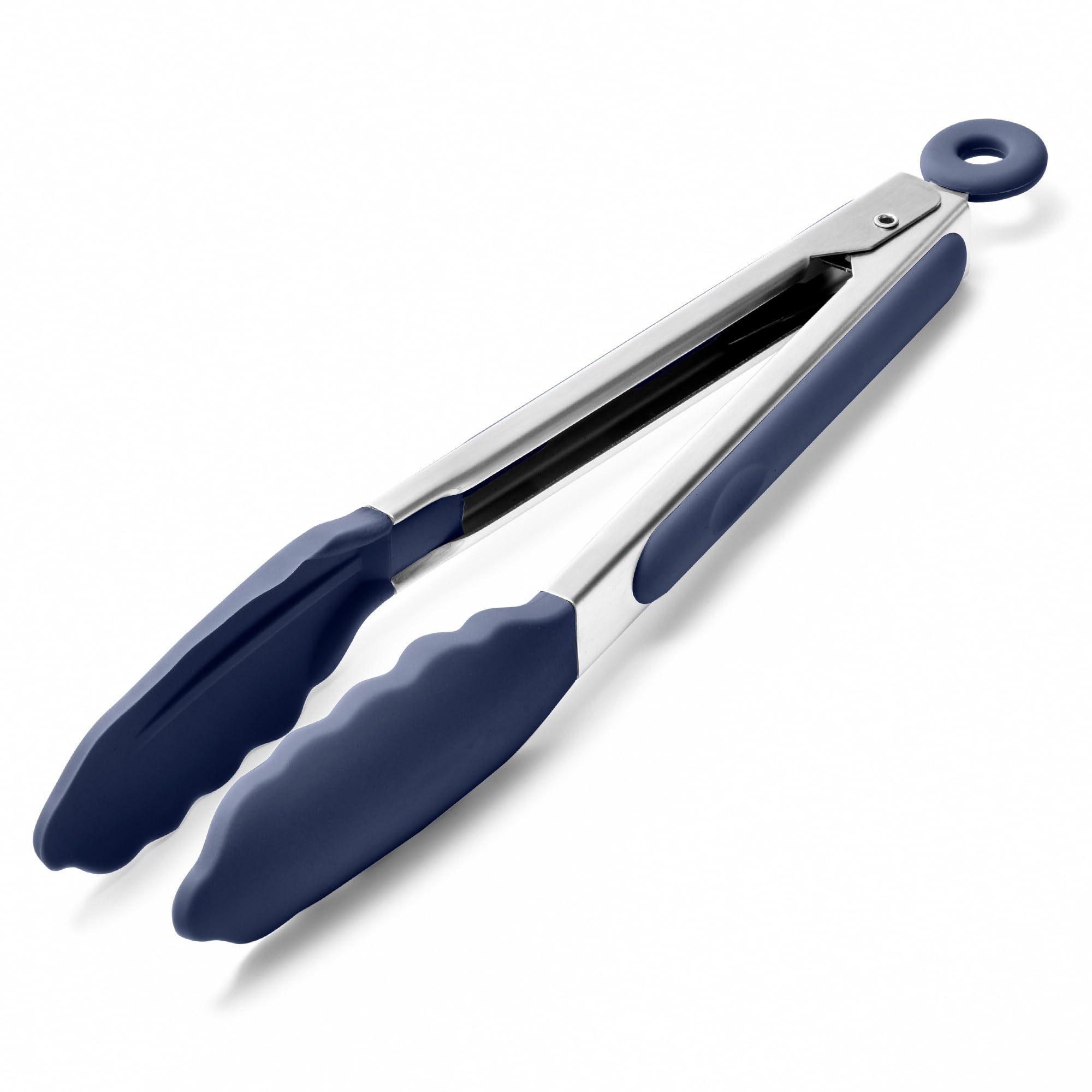 Doosu Kitchen Cooking Silicone Tongs，315℃ Heat Resistant Locking Tong with Non-Scratch Tipped, 18/8 Stainless Steel Heavy Duty Utensils for BBQ, Air Fryer, Serving Salad (23cm, Midnight Blue)