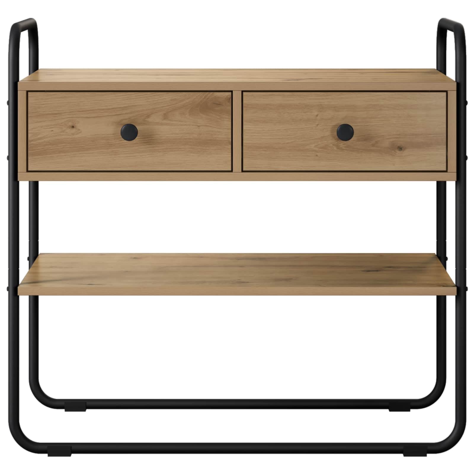 Tavolo consolle in rovere Artisan, 80 x 40 x 75 cm, in legno | Telaio in acciaio zincato, piedini in gomma, 2 ripiani, facile da montare per corridoio o soggiorno