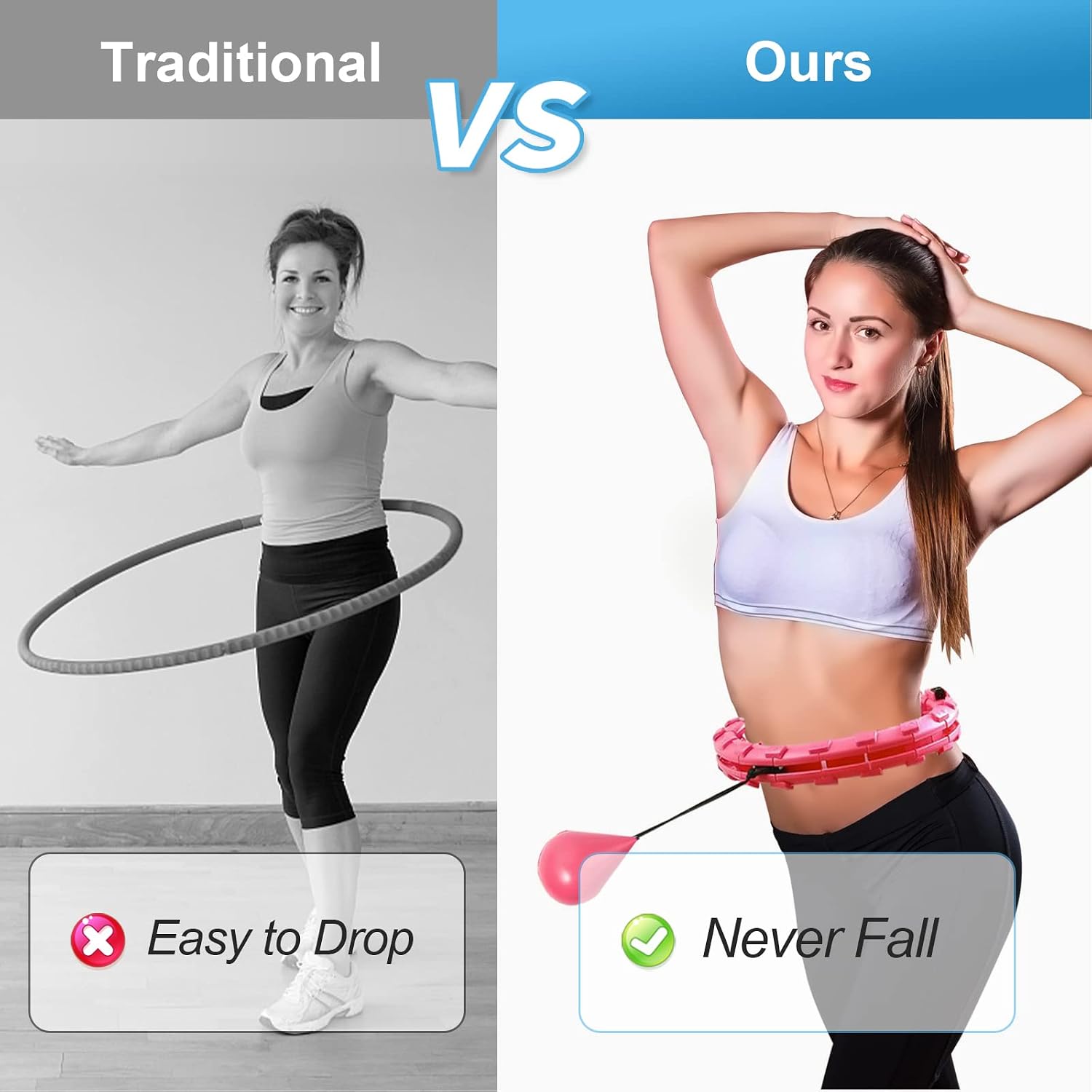 Weighted Smart Hula Exercise Hoops Plus Size for Adults Weight Loss,26 Detachable Knots Infinity Fitness Hoop,2 in 1 Abdomen Fitness Massage Non-Fall Adjustable Weight Auto-Spinning Ball