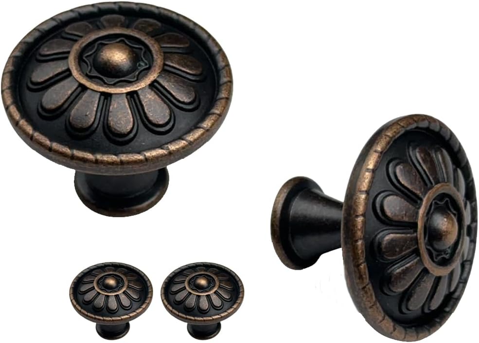 QCAA Cabinet Vintage Knob for Drawer, 1.18 inch Diameter, Matte Black, 24 Pack, Made in Taiwan