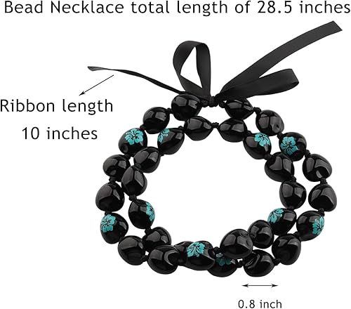 Miniatura 2 de BNQL Collar grueso hawaiano Kukui Nut Lei con cierre de lazo de cinta, regalo de graduación